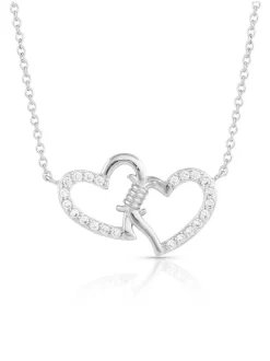 Montana Silversmiths NC5371 Womens Victory In Love Crystal Barbed Wire Necklace Silver