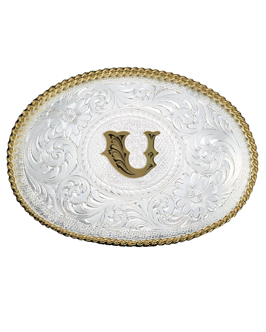 Montana Silversmiths Engraved Initial U Medium Oval Buckle 1 Montana Silversmiths Engraved Initial U Medium Oval Buckle