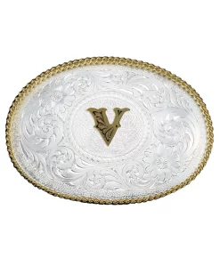 Montana Silversmiths Engraved Initial V Medium Oval Buckle