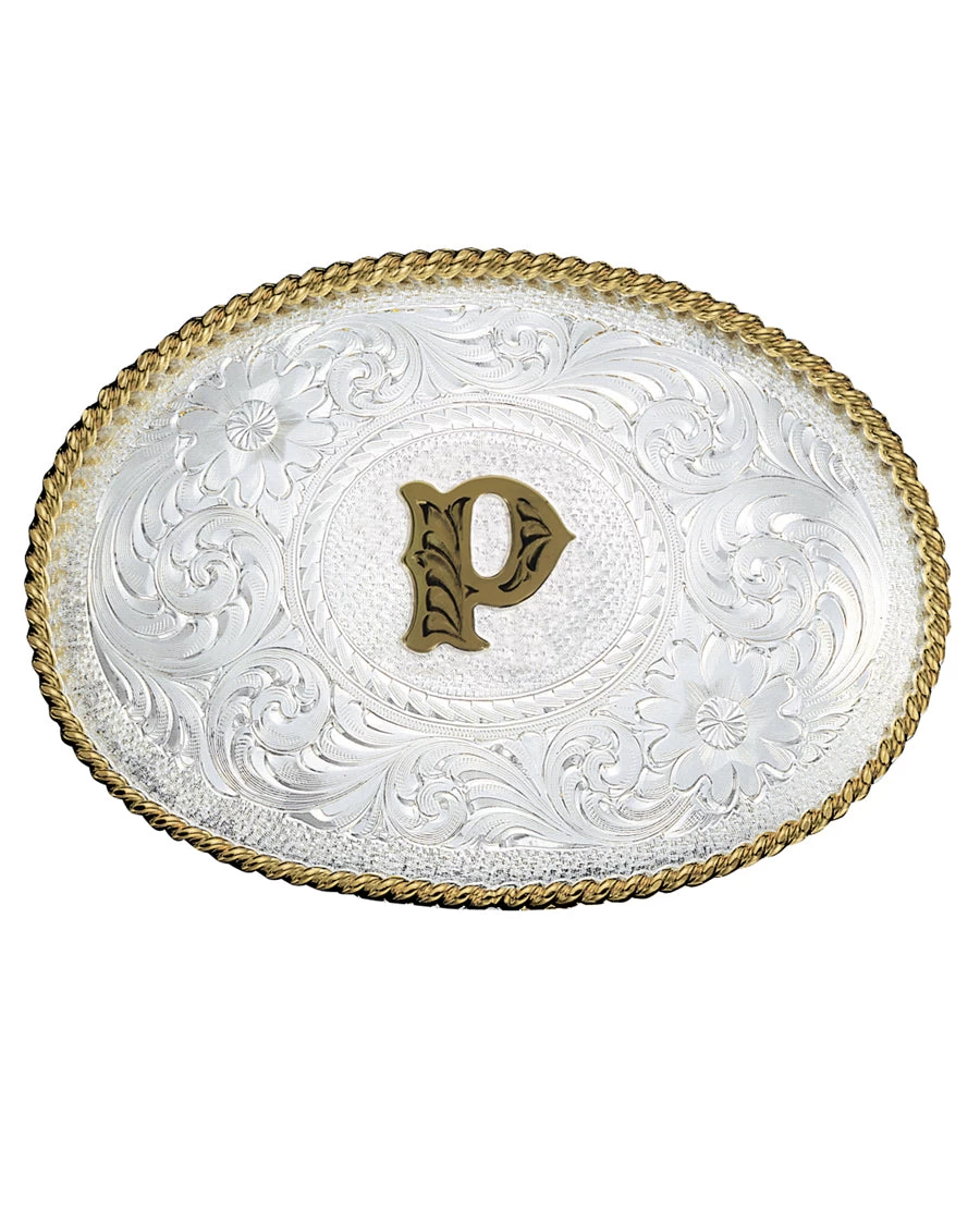 Montana Silversmiths Engraved Initial P Medium Oval Buckle 1 Montana Silversmiths Engraved Initial P Medium Oval Buckle