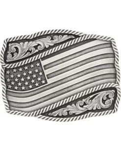 Montana Silversmiths Men's Waving American Flag Belt Buckle