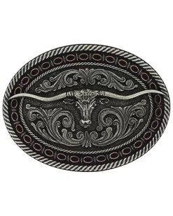 Montana Silversmiths Two Tone Antiqued Round Barbed Longhorn Attitude Buckle