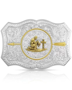 Montana Silversmiths Men's Your Arrow Buckle With Praying Cowboy