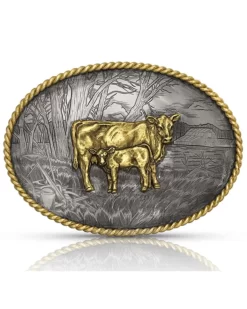 Montana Silversmiths Men's Pastoral Scene With Cow & Calf Buckle
