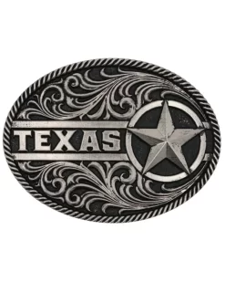 Montana Silversmiths Men's Gunmetal Texas Star Filigree Belt Buckle