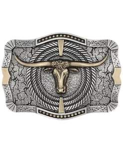 Montana Silversmiths Men's Roping Ready Longhorn Attitude Belt Buckle