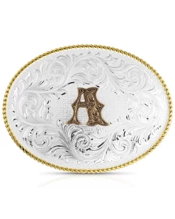 Montana Silversmiths Classic Western Oval Two-Tone Initial Belt Buckle - A