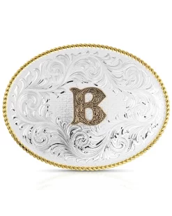 Montana Silversmiths Classic Western Oval Two-Tone Initial Belt Buckle - B