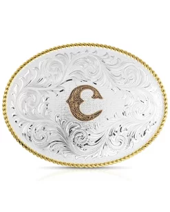 Montana Silversmiths Classic Western Oval Two-Tone Initial Belt Buckle - C