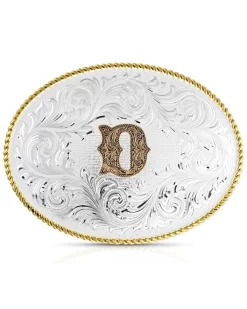 Montana Silversmiths Classic Western Oval Two-Tone Initial Belt Buckle - D