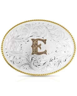 Montana Silversmiths Classic Western Oval Two-Tone Initial Belt Buckle - E