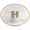 Montana Silversmiths Classic Western Oval Two-Tone Initial Belt Buckle - H