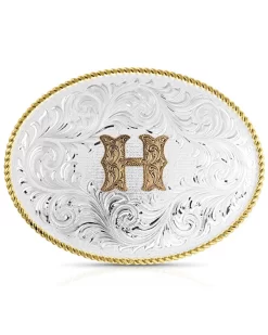 Montana Silversmiths Classic Western Oval Two-Tone Initial Belt Buckle - H