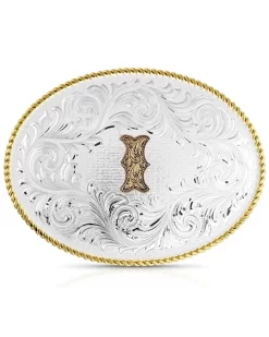 Montana Silversmiths Classic Western Oval Two-Tone Initial Belt Buckle - I