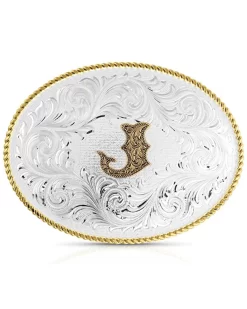 Montana Silversmiths Classic Western Oval Two-Tone Initial Belt Buckle - J