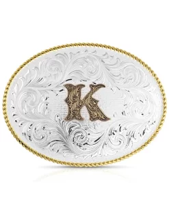 Montana Silversmiths Classic Western Oval Two-Tone Initial Belt Buckle - K