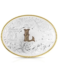 Montana Silversmiths Classic Western Oval Two-Tone Initial Belt Buckle - L