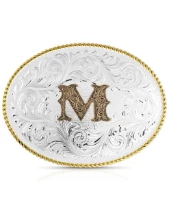 Montana Silversmiths Classic Western Oval Two-Tone Initial Belt Buckle - M