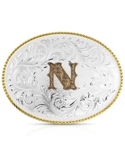 Montana Silversmiths Classic Western Oval Two-Tone Initial Belt Buckle - N