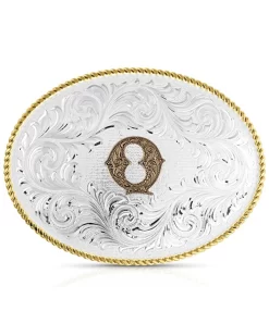 Montana Silversmiths Classic Western Oval Two-Tone Initial Belt Buckle - Q