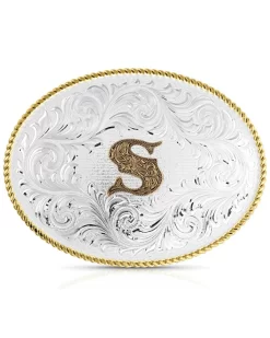 Montana Silversmiths Classic Western Oval Two-Tone Initial Belt Buckle - S