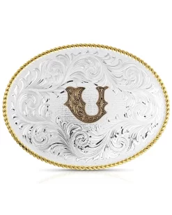 Montana Silversmiths Classic Western Oval Two-Tone Initial Belt Buckle - U