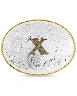 Montana Silversmiths Classic Western Oval Two-Tone Initial Belt Buckle - X