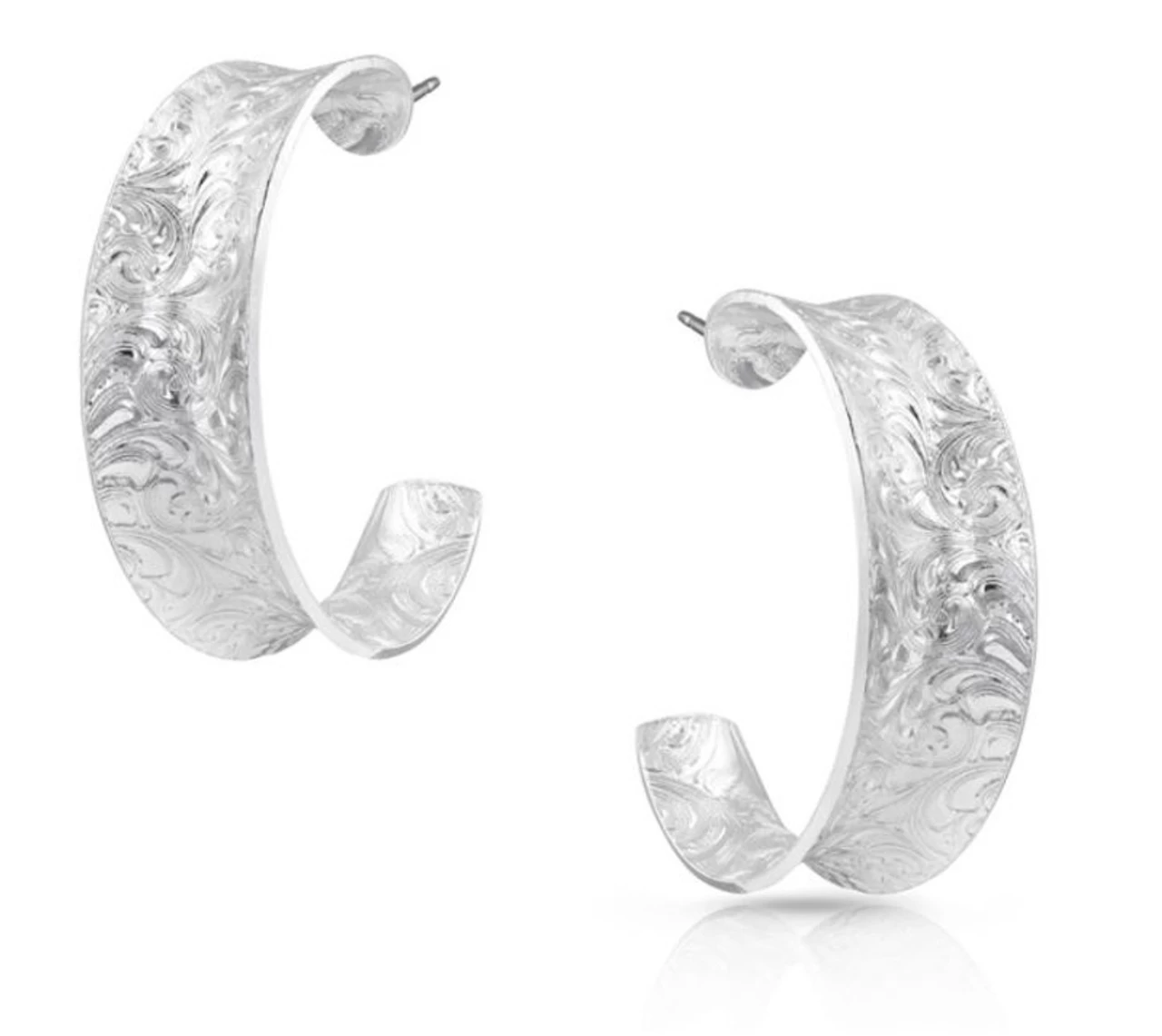 Montana Silversmiths Glacier Saddle Bend Engraved Hoop Earrings 2 Montana Silversmiths Glacier Saddle Bend Engraved Hoop Earrings - Image 2