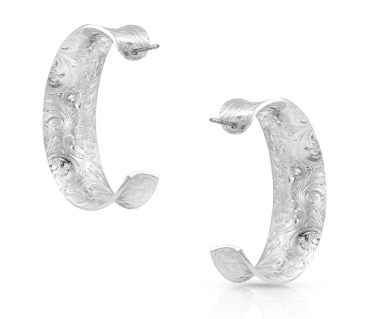 Montana Silversmiths Glacier Saddle Bend Engraved Hoop Earrings 5 Montana Silversmiths Glacier Saddle Bend Engraved Hoop Earrings - Image 5