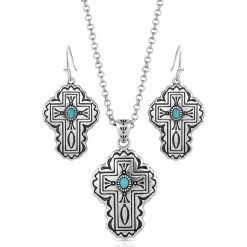 Montana Silversmiths Cathedral Turquoise Silver Cross Jewelry Set