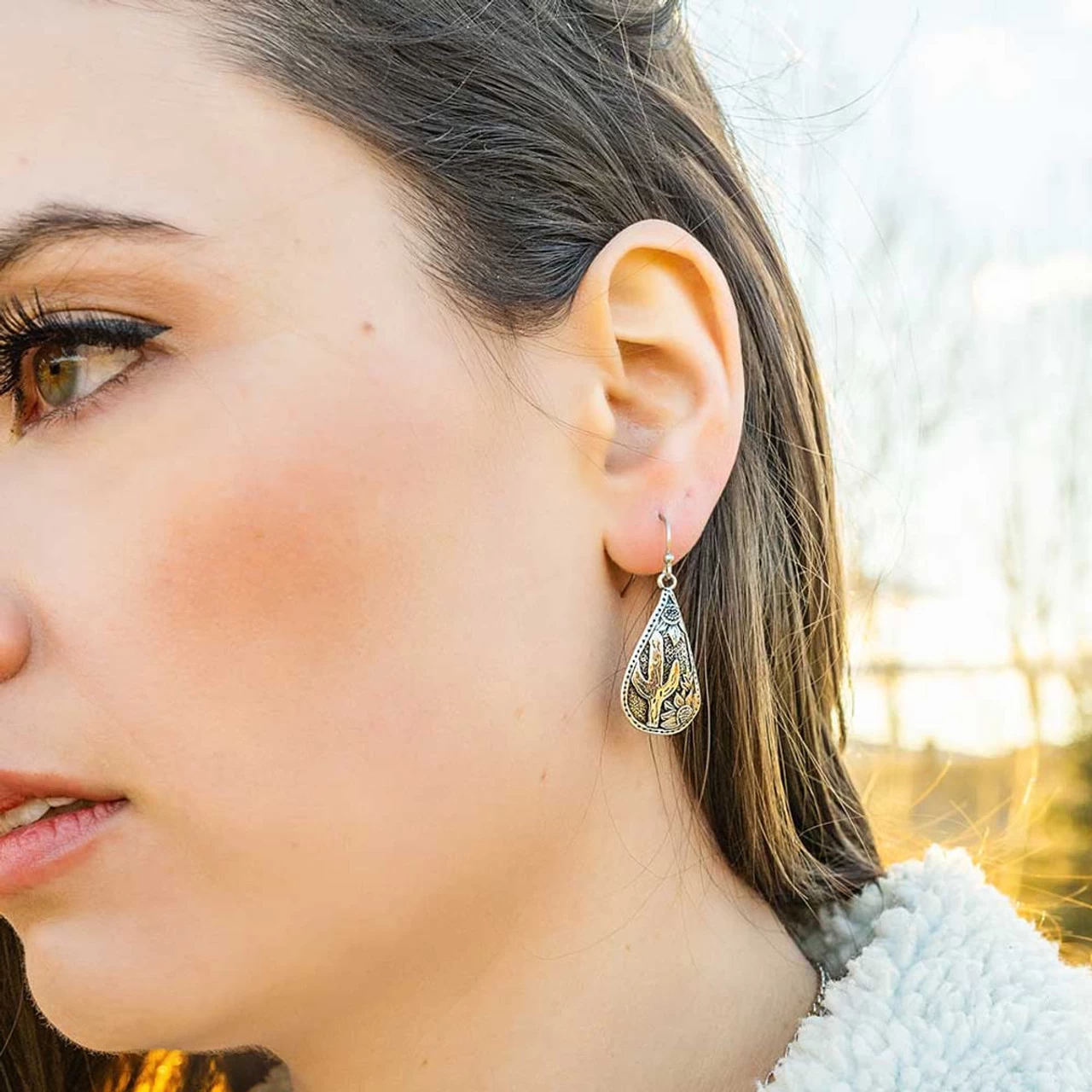 Montana Silversmiths Cradled Cactus Teardrop Earrings 3 Montana Silversmiths Cradled Cactus Teardrop Earrings - Image 3