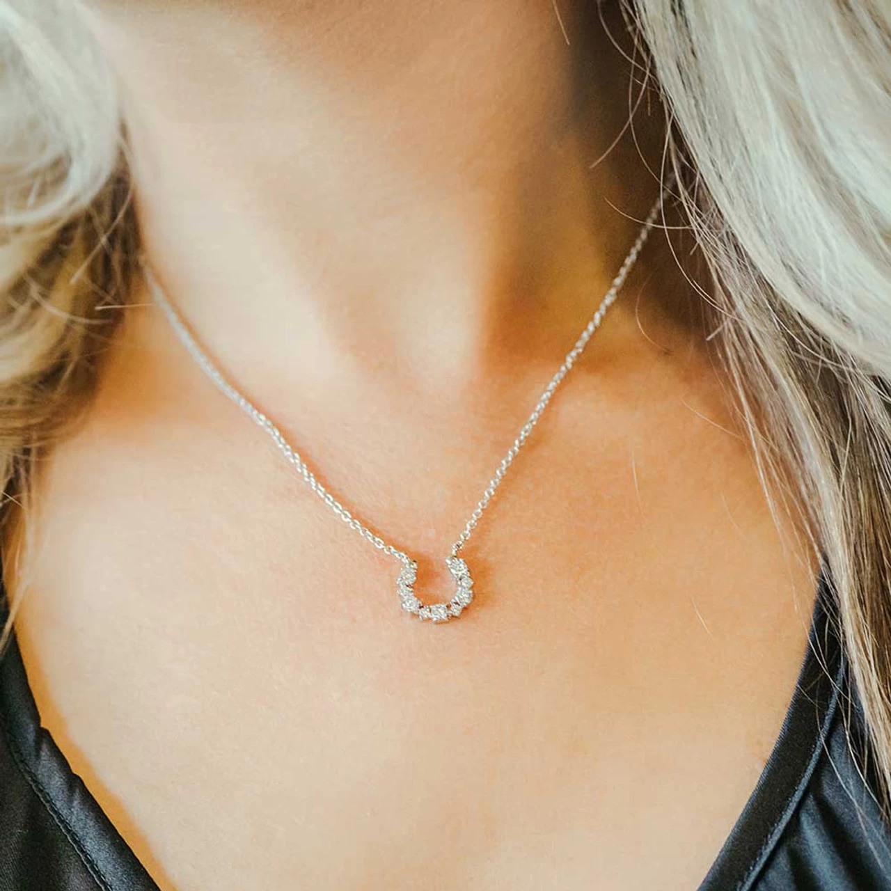 Montana Silversmiths Longline Crystal Horseshoe Necklace 3 Montana Silversmiths Longline Crystal Horseshoe Necklace - Image 3