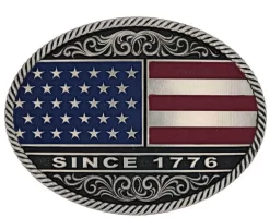 Montana Silversmiths Trimmed Circular American Flag Attitude Belt Buckle