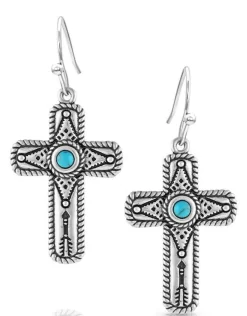 Montana Silversmiths Faith On Point Turquoise Cross Earrings