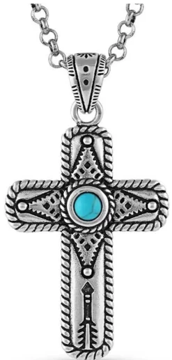 Montana Silversmiths Faith On Point Turquoise Cross Necklace
