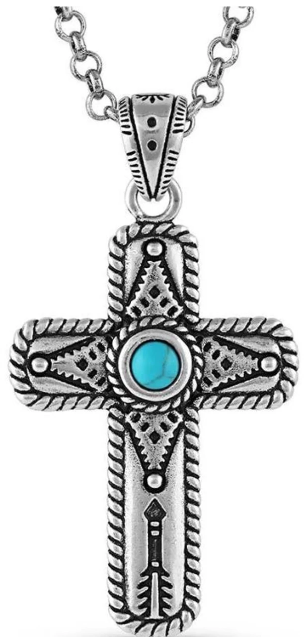 Montana Silversmiths Faith On Point Turquoise Cross Necklace 1 Montana Silversmiths Faith On Point Turquoise Cross Necklace