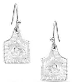 Montana Silversmiths Chiseled Cow Tag Earrings