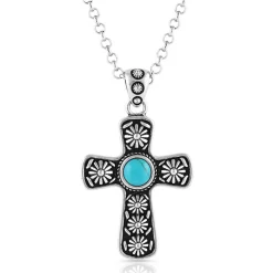 Montana Silversmiths Bold In Faith Turquoise Cross Necklace