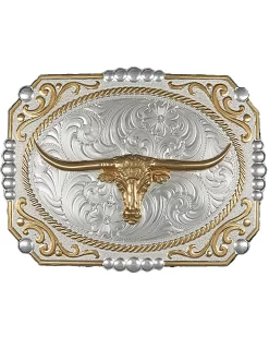 Montana Silversmiths Men's Two-Tone Cowboy Cameo With Longhorn Buckle