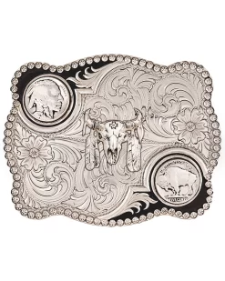 Montana Silversmiths Men's Antiqued Buffalo Nickel And Skull Buckle