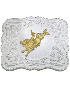 Montana Silversmiths Men's Scalloped Silver Bull Rider Western Belt Buckle