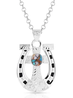 Montana Silversmiths NC5014-D Womens Sole To Soul Horseshoe Cross Necklace Silver