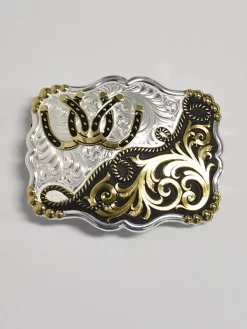 Montana Silversmiths 35410YG-887 Tone 3 Horseshoes Rope Buckle