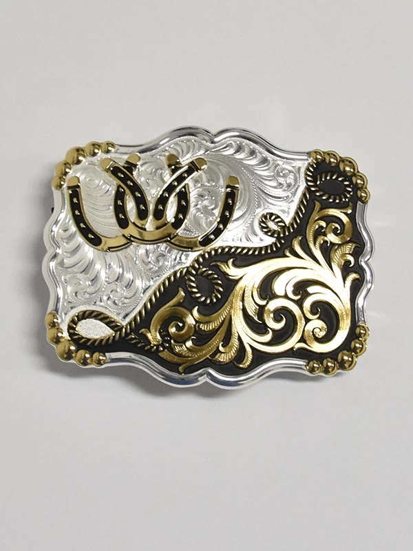 Montana Silversmiths 35410YG-887 Tone 3 Horseshoes Rope Buckle 1 Montana Silversmiths 35410YG-887 Tone 3 Horseshoes Rope Buckle