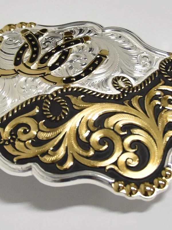 Montana Silversmiths 35410YG-887 Tone 3 Horseshoes Rope Buckle 2 Montana Silversmiths 35410YG-887 Tone 3 Horseshoes Rope Buckle - Image 2