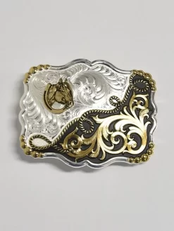 Montana Silversmiths 35410YG 2-Tone Horseshead Rope Filigree Buckle