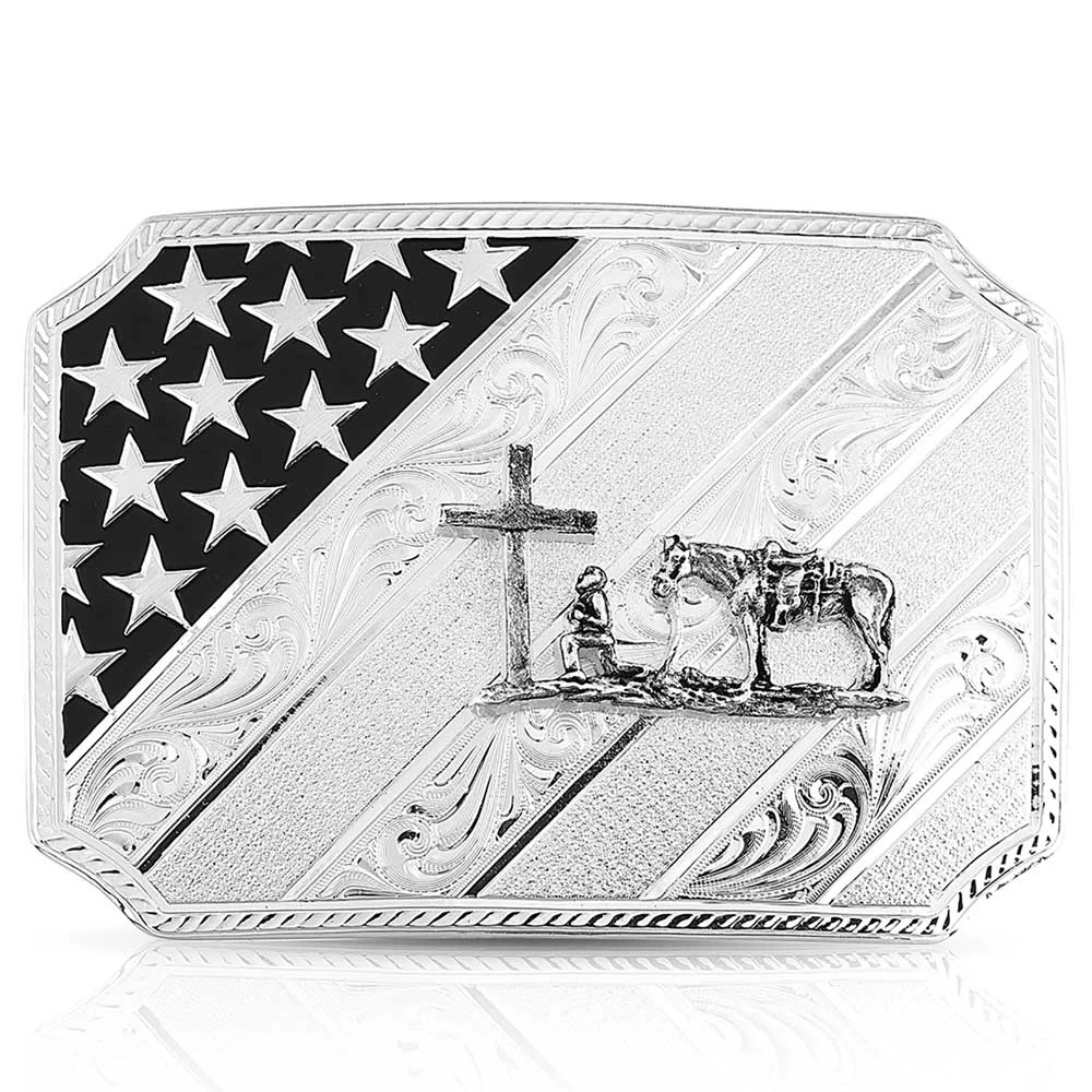 Montana Silversmiths All American Christian Cowboy Silver Buckle 46100-731M 1 Montana Silversmiths All American Christian Cowboy Silver Buckle 46100-731M