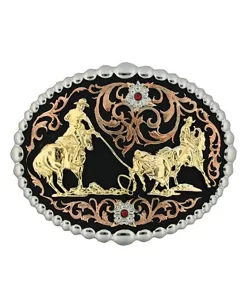 Montana Silversmiths Attitude Tri-Tone Team Roper Belt Buckle