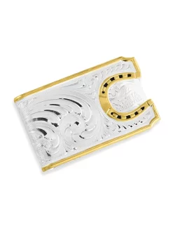 Montana Silversmiths MCL5236 Two-Tone Carved Horseshoe Money Clip Silver