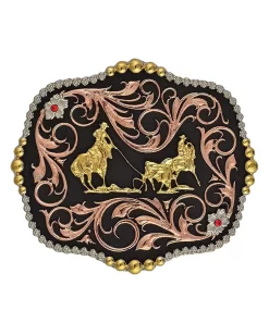 Montana Silversmiths Attitude Tri-Tone Team Ropers Traditional Belt Buckle